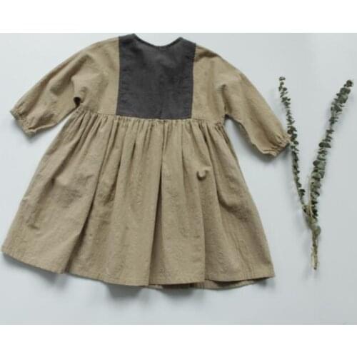 2020 New Style Girls Patchwork Dress Fashion Cotton Linen Autumn Girls Dresses 2-7t QW105