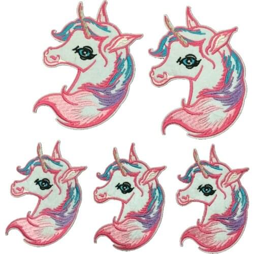 2020 New Pink Unicorn Embroidered Iron on Patches for Clothes DIY Horse Embroidery Appliques 5PCS/set