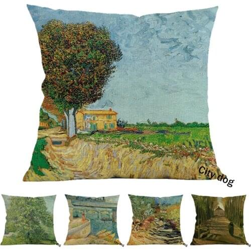 A Lane near Arles Painting art Cotton and linen square 45*45cm pillow case Cushion cover Home sofa pillowcase Decor