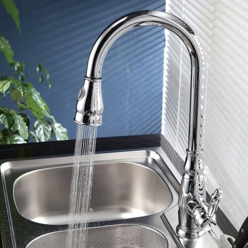 Luxury Chrome brass Single Handle High Arc Kitchen Sink Faucet mixer tap with Pull-Out Sprayer and Swivel Spout--9214