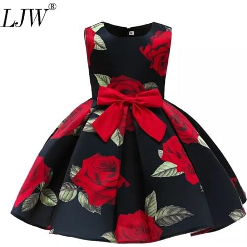Rose print tutu princess Dresses for Girls infant Baby Girls Dress birthday party wedding Dress for new Year Girls costume