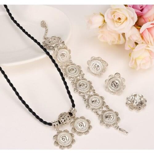 Bangrui Mustafa Kemal Ataturk Coin Set Jewelry Necklace/Earrings/Ring/Bracelet Silver Color Ethiopia Bridal Wedding Eritrea