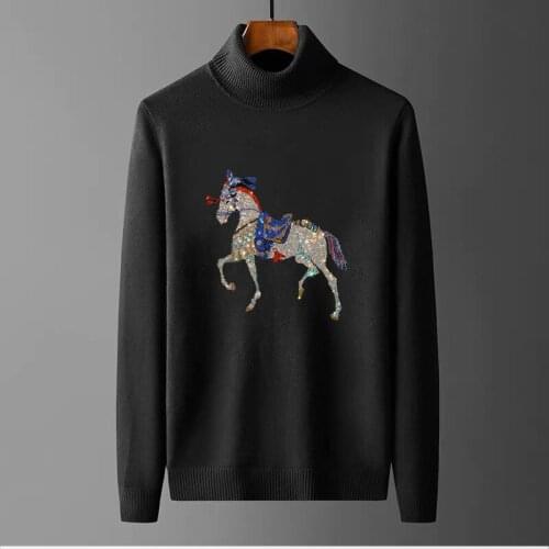 Woolen Clothes Turtleneck Mens Sweater Winter Warm Colorful Rhinestone Brand Pullover Hip Hop Design