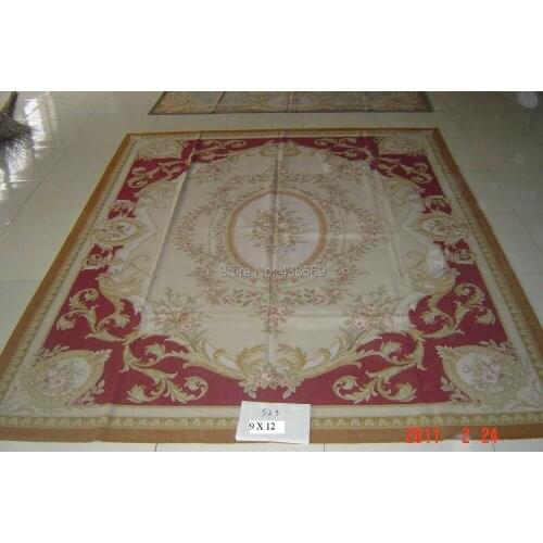 Free shipping 9'x12' Aubusson woolen rugs red design Shabby Chic carpets -- all kinds of rugs in our store