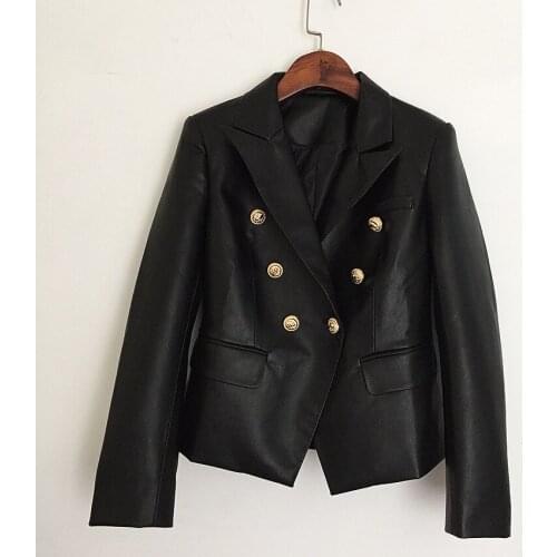 Synthetic quality New high leather head metal button double breasted suit slim leather coat can customized big size