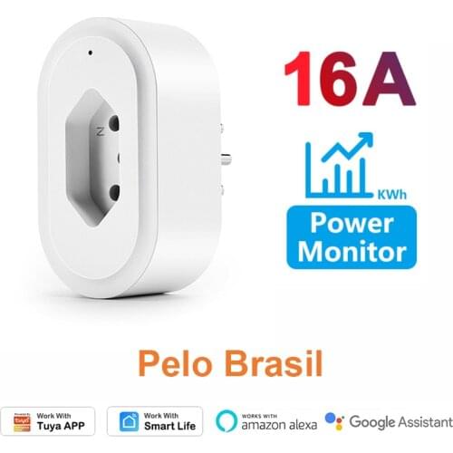 Tuya 16A Smart Wifi Brazil BR Plug Adaptors Electrical Socket Outlet Switch Timer Power Mornitoring Work With Alexa Google Home