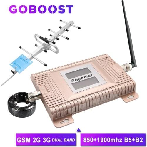 GOBOOST mobile signal network amplifier 3g 850 repeater gsm 2g 3g PCS 1900 cellular repeater phone signal booster 70dB antenna