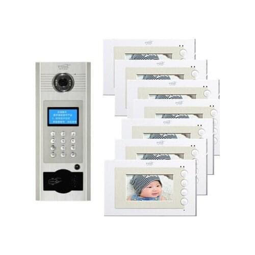 XINSILU Visual building intercom system doorbell 4.3" Video Door Phone w/t Inductive and Password Unlocking for 7-apartments