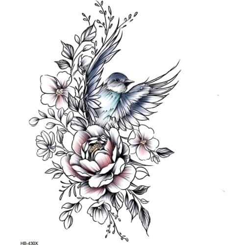 Bird And Flower Waterproof Temporary Tattoos Men Flash Tattoo Sticker Tatuagem Temporales Skin Tatoos Fake Tattoo Sleeve