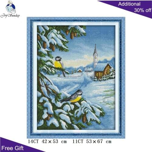 Joy Sunday Snow Birds Needlework D184 14CT 11CT Counted Stamped Home Decor Snow Bird Embroidery DIY Cross Stitch kit