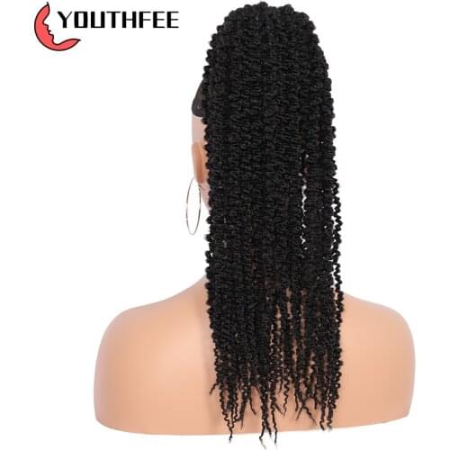 Youthfee Passion Braid Synthetic Clip Ponytail Hair Extension For Black Women Twist Braid With Curly Ends PonyTail Hair Piece