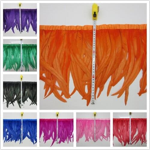 YOYUE 10 yards/lot 30-35CM Chicken Cock Feathers Trim Cloth Sideband Rooster Tail Feather Trims Clothing Wedding Decoration