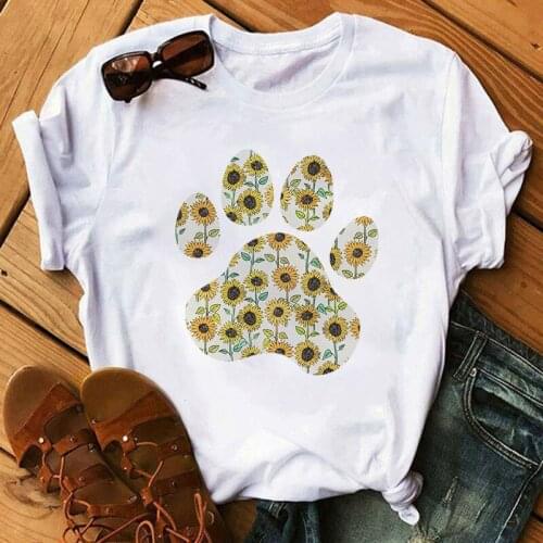 Women T Shirt Heart Dog Paw Funny Ladies Tshirt Cartoon female T-shirt Harajuku Kawaii Tops Tee woman Short Sleeve tshirt femme