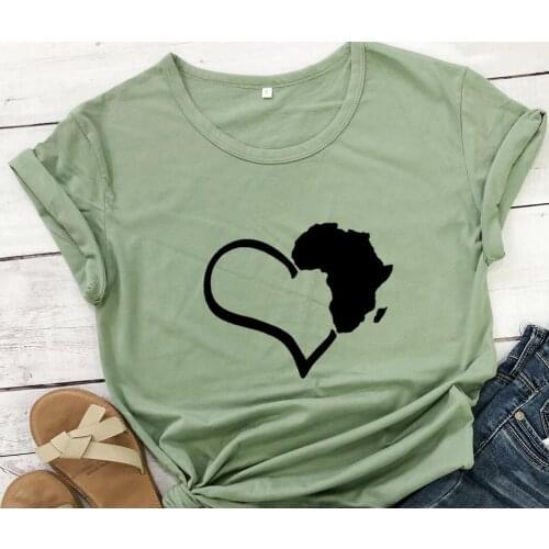 Funny Heart Africa Map graphic T-shirt Black Pride shirt women fashion tshirt Unisex Grunge Vintage tshirts 100%cotton tee tops