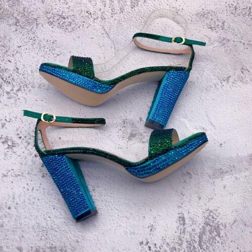 CHS1355 Custom Made Women Shoes Dress Pumps Bridal Wedding Shoes Turquoise Green Crystal Women Shoes Sandals