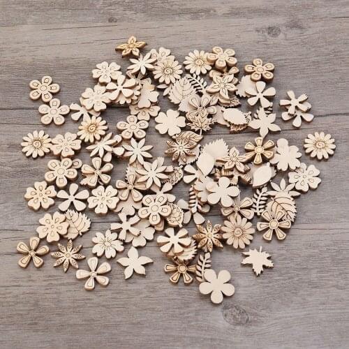 100pcs 20mm DIY Doodle Educational Toy Natural Wooden Slice Scrapbooking Embellishments Craft Decor ( Mixed Pattern )