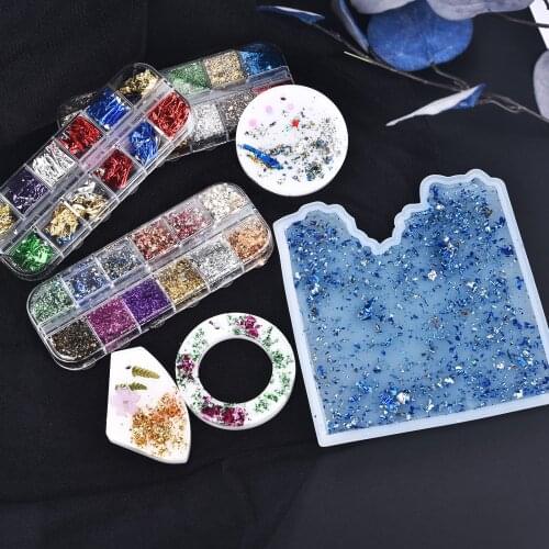 12Grid/Set Gold Foils Leaf Fragments DIY Crystal Epoxy Resin Tiny Slices Decor Acrylic Beauty Polymer Nail Decorations