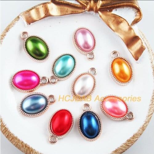 30 New Oval Charms KC Gold Color Retro Acrylic Pendants 13x21mm