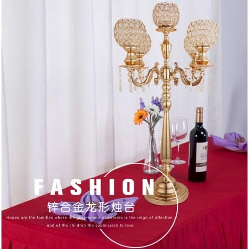 85 cm height 5-arms metal Gold/ Silver candelabras with crystal pendants wedding candle holder Event centerpiece 10 pcs