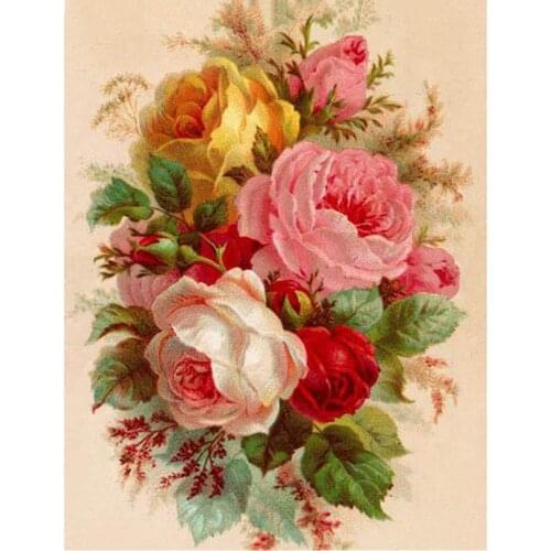 Diamond Painting Full Square Round Drill Beautiful Vintage Roses Bouquet Rhinestones Pictures Embroidery Flowers XN195