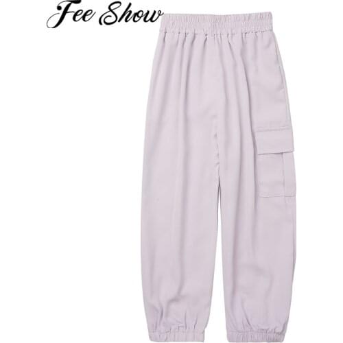 Fashion Kids Cargo Pants Girls Solid Color Casual Long Pants Elastic Waist Summer Children Trousers Girls Dance Sports Pants