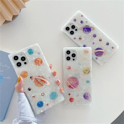 Ottwn Marble Texture Phone Case For iPhone 12 Pro Max Mini 11 Pro X XR XS Max 7 8 Plus SE2020 Planet Moon Cartoon Soft IMD Cover
