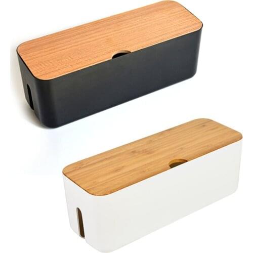 New Wood Cable Storage Box Power Strip Wire Case Anti Dust Charger Socket Organizer Box Safety Desktop Network Line Storage Bin