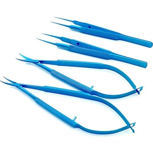 Ophthalmic Needle Holder Scissors Clamp Veterinary Ophthalmic Forceps Stainless Steel Eye Tool with Silicone Sterilization Tray