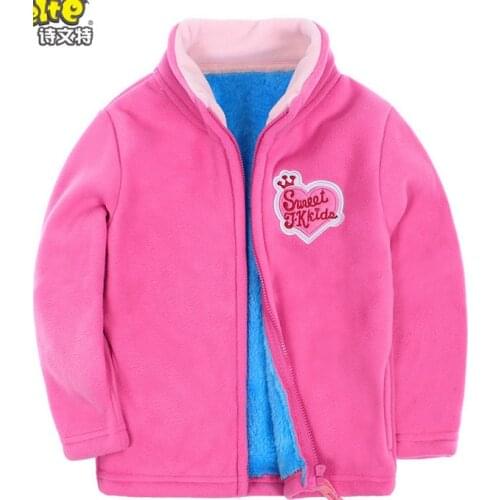 Boys and girls childrens clothing new winter coat solid color trend of cartoon child coat thicker fleece cardigan jacket