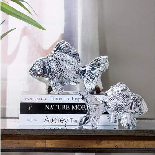 Powkhome Glossy chrome finish Decorative Handmade Resin Fish Figurine for Wedding ornaments Modern Home Decoration