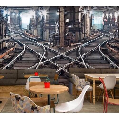 Beibehang Custom wallpaper mural 3D three-dimensional personality living room background railway tunnel retro decoration