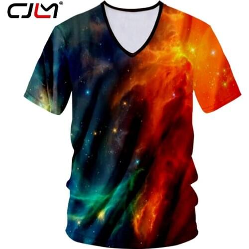 CJLM Man Personality Colored 3D Full Printed V Neck Tshirt Harajuku Oversized Starry Sky Theme Mens T-shirt Best Selling