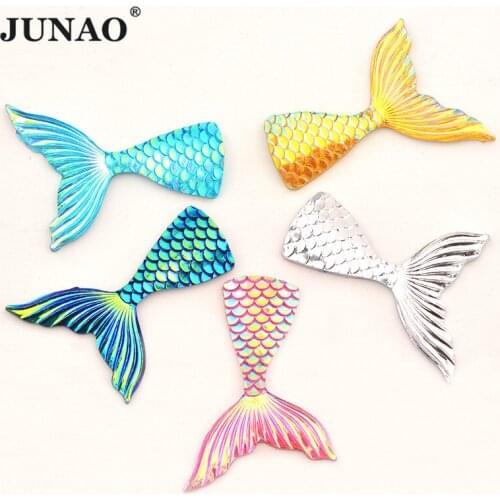 JUNAO 10pcs 29x39mm Colorful Mermaid Tail Decoration Rhinestones AB Crystal Applique Flatback Resin Gems For DIY Handicrafts