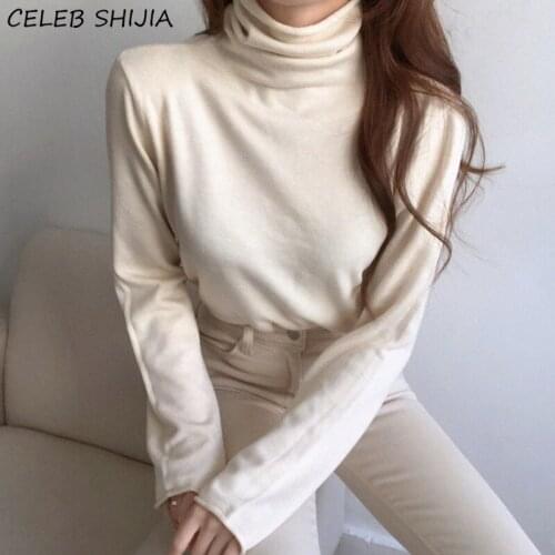 Korean Chic High Collar Knit Pullover Woman Fall Solid Color Slim Long Sleeve Warm Basic Sweater Woman Autumn Winter Knitwear