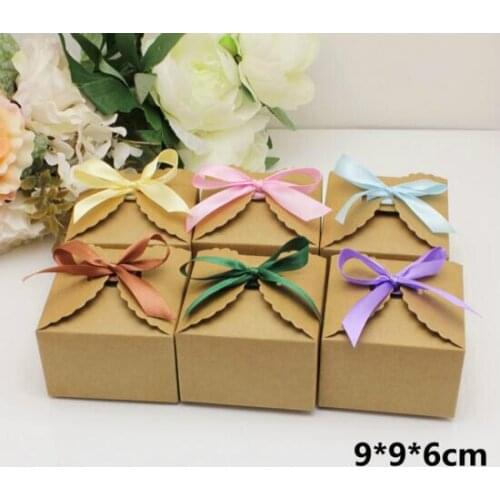 Kraft Paper Wedding Candy Box Brown Square large 9x9x6cm christmas apple gift package Boxes wedding favor Supplies 50pcs/lot