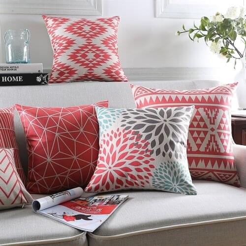 Red Cushion Covers Home Decor Scandinavian Cushion Cover Red Abstract Geometric Flower Decorative Pillow Case For Sofa 45x45cm