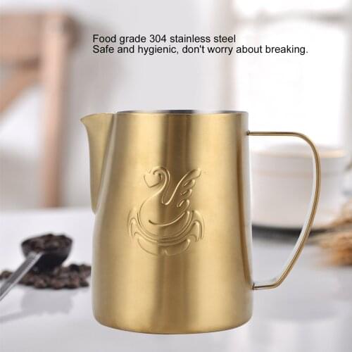 Stainless Steel Gold Coffee Frothing Pitcher Coffee Jug Mocha Milk Frothing Cup with Swan Pattern Coffee Making Tool 400ml/600ml