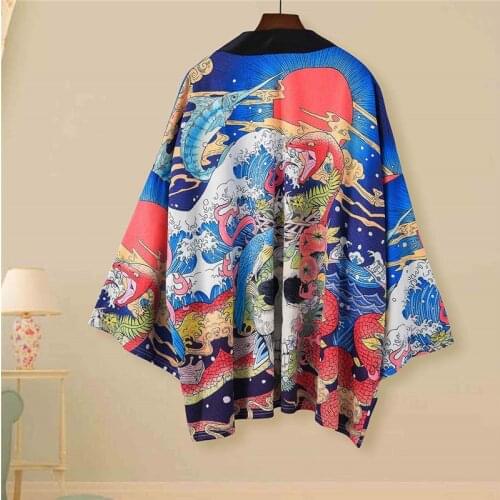 2020 Summer Tang suit Japanese retro seven-point sleeve kimono shirt male couple wear loose thin shirt robe