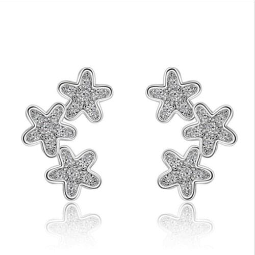 Trendy Silver Plated Earrings For Women Jewelry Girl Fashion Zircon Stones Flower Stud Earrings Girl Party Bijou