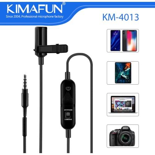 KIMAFUN 3.5mm Audio Video Record Lavalier Lapel Microphone for iPhone Android Smartphone Camera Recording Teaching Clip On Mic