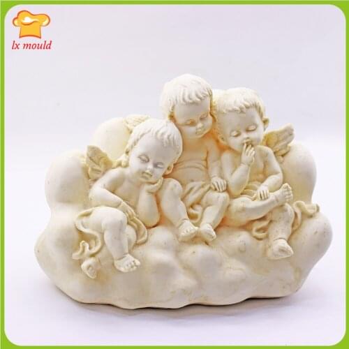 2021 New 3 Angel Doll Sitting Cloud Silicone Mold Plaster Resin Candle Home Wedding Birthday Decoration Cloud Shape Mould