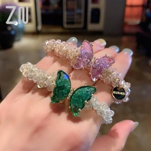 ZN 2020 New Korean Floral Scrunchie Women Crystal Butterfly Hair bands Gum Hair Tie Hair Rope Womens Ponytail Hair Accessories