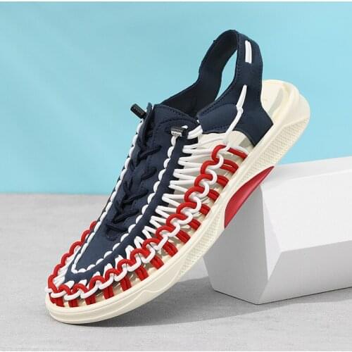 New Summer Men Woven Shoes Casual Roman Sandals Flat High Quality Slip On Hand-woven Slides Men Sandals Shoes zapatos de hombre