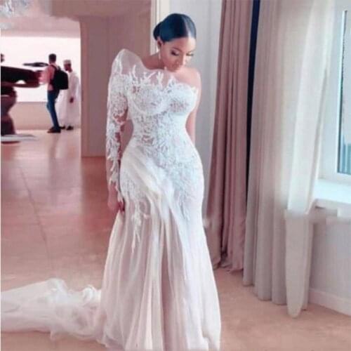Plus Size Mermaid Wedding Dresses Lace Tulle Sweetehart Long Sleeves Vestido De Noiva Romantic Custom Size Bridal Gowns