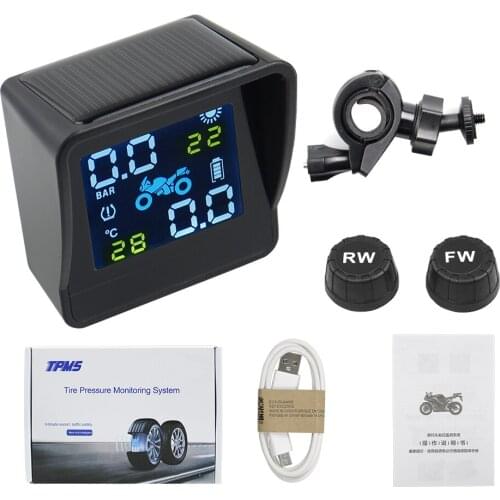 2021 New USB Solar Charging Motorcycle TPMS Motor Tire Pressure Tyre Temperature Monitoring Alarm System with 2 External Sensors