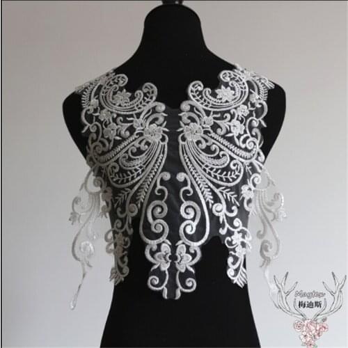 Super Lace large embroidery patches Eugen yarn Applique for DIY Wedding dress 1order=2pcs