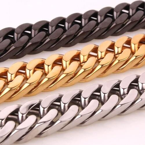 Heavy Hotsale Mens 10/12/15/17/19MM 316L Stainless Steel Gold/Black Color Curb Cuban Chain Mens Necklace Or Bracelet
