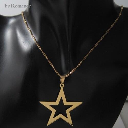GREAT DESIGN PLAIN SURFACE STAR YELLOW GOLD GP OVERLAY 17.7" 45CM NECKLACE & BIG STAR TALL 50MM 2" PENDANT