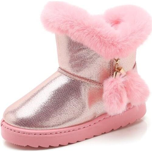 Waterproof Girls Snow Boots Fashion Princess Boots Children Non-slip Warm Winter Shoes WIth Plush Size 25-36