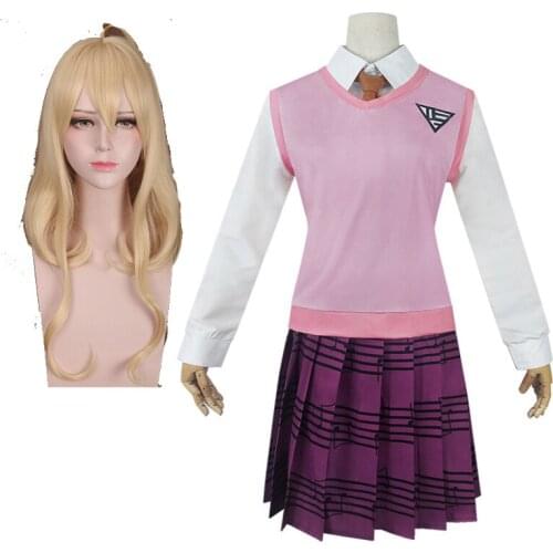 New Danganronpa V3 COSPLAY Akamatsu kaede costume Womens uniform Anime Shirt / Vest / skirt / socks/Wigs JK school uniform